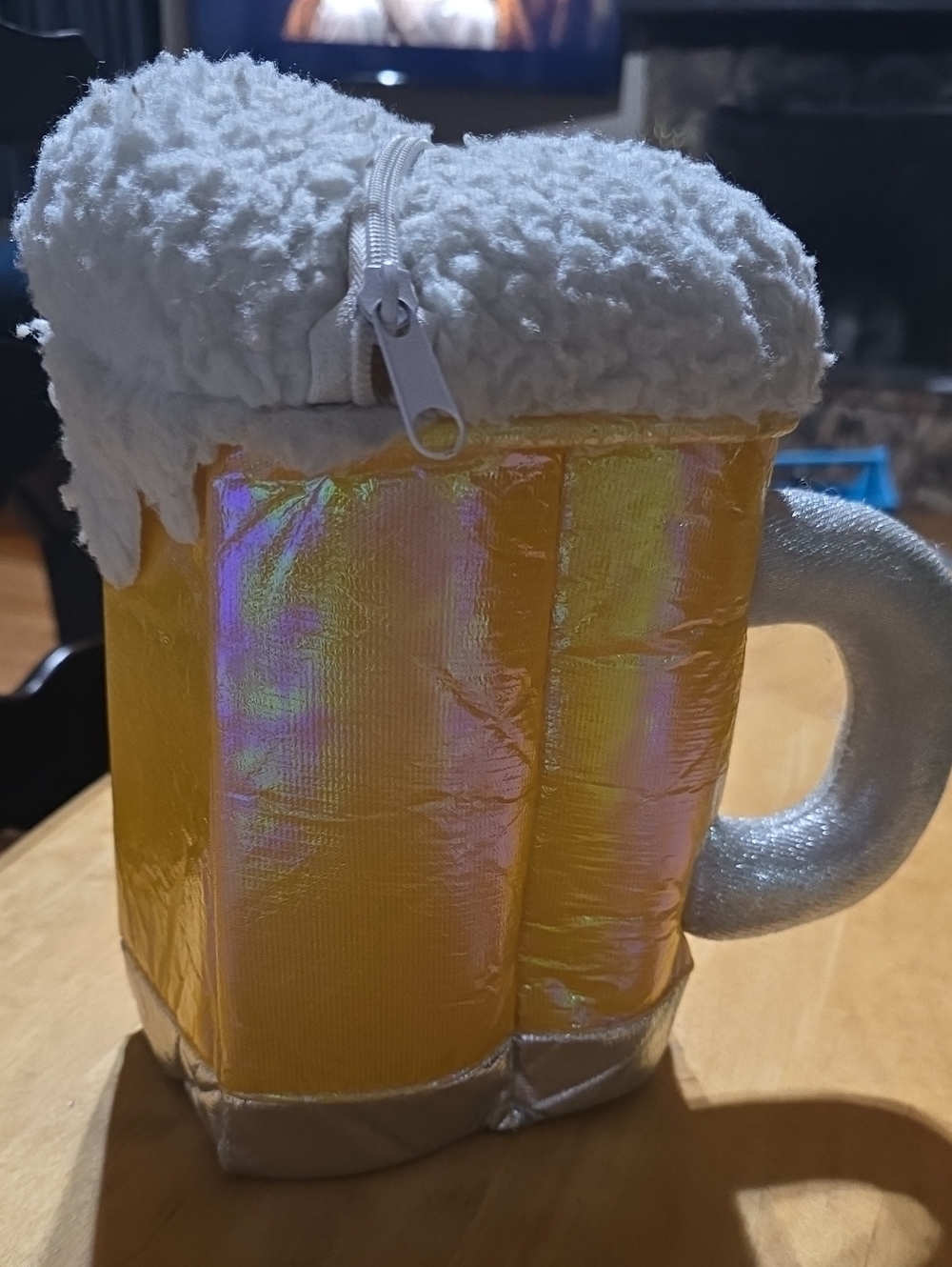 Plush Beer Mug Purse White Foam, Yellow Body
